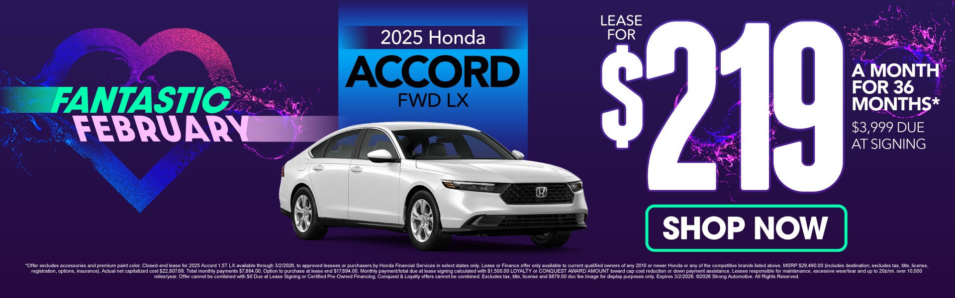2025 Honda Accord FWD LX	"LEASE FOR $219 A MO / 36 MO* $3,99