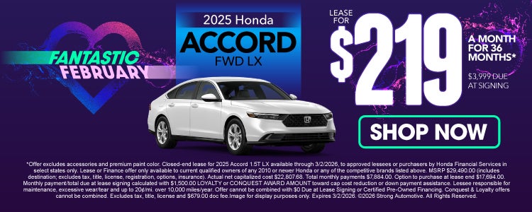 2025 Honda Accord FWD LX	"LEASE FOR $219 A MO / 36 MO* $3,99
