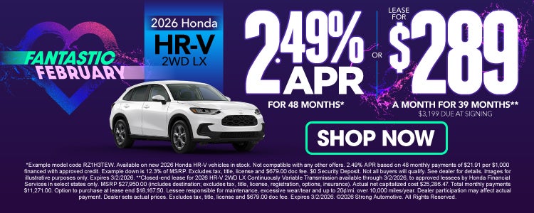 2026 Honda HR-V 2WD LX	"2.49% APR / 48 MO* OR LEASE $289 / 3