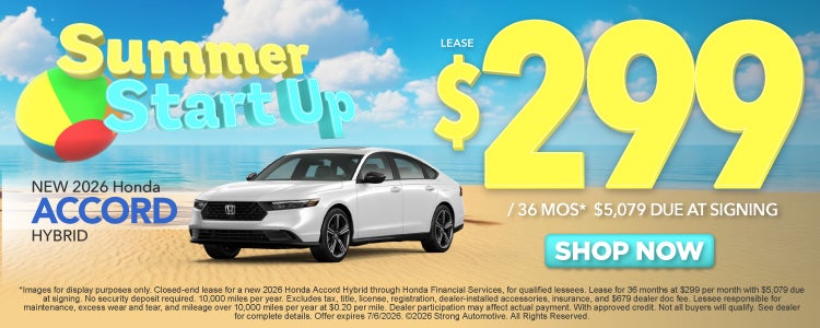 NEW 2026 HONDA ACCORD HYBRID	LEASE $299 / 36 MO* $5,079 Due 