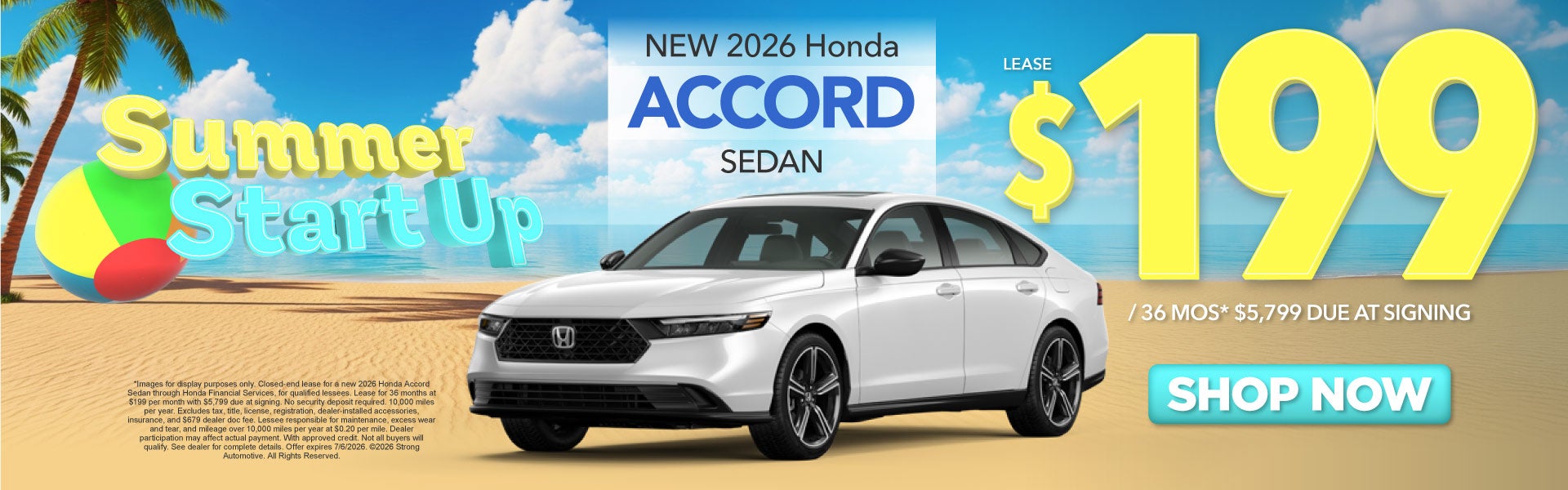 NEW 2026 HONDA ACCORD SEDAN	LEASE $199 / 36 MO* $5,799 Due a