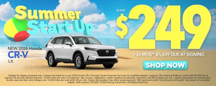 NEW 2026 HONDA CR-V LX	LEASE $249 / 36 MO* $5,639 Due at Sig
