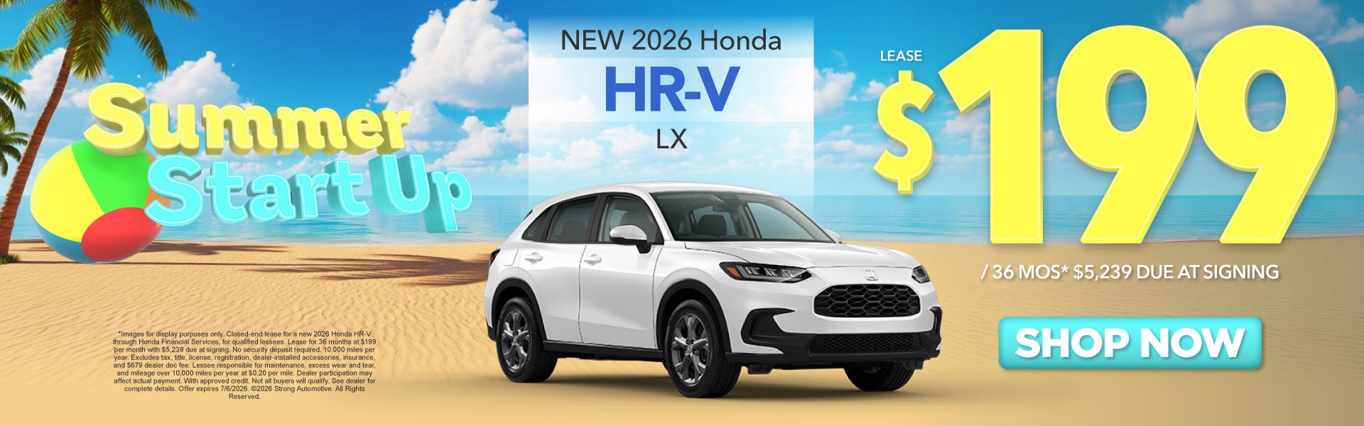 NEW 2026 HONDA HR-V LX	LEASE $199 / 36 MO* $5,239 Due at Sig