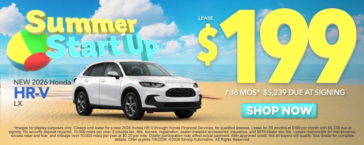 NEW 2026 HONDA HR-V LX	LEASE $199 / 36 MO* $5,239 Due at Sig