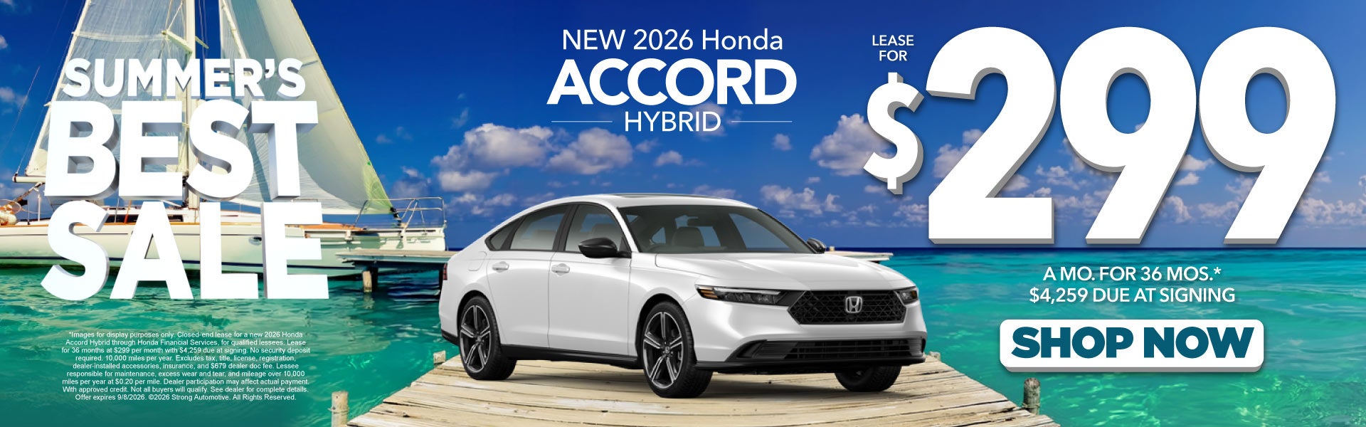 NEW 2026 HONDA ACCORD HYBRID	LEASE $299 / 36 MO* $4,259 Due 