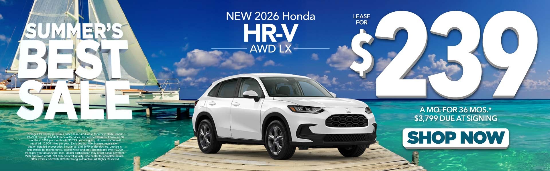 NEW 2026 HONDA HR-V AWD LX	LEASE $239 / 36 MO* $3,799 Due at