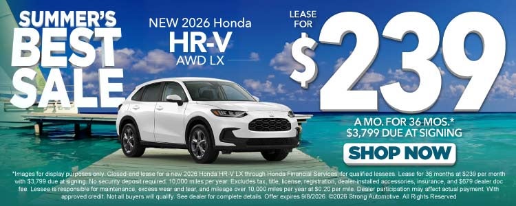 NEW 2026 HONDA HR-V AWD LX	LEASE $239 / 36 MO* $3,799 Due at